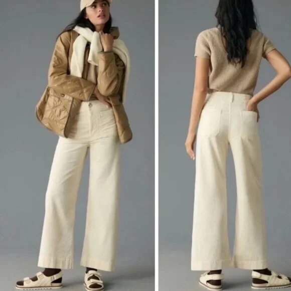 Anthropologie Pants - MAEVE The Colette Pants Womens 26 Ivory Corduroy Wide Leg High Rise Casual NWT